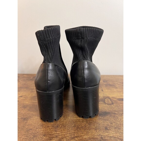 Zara Track Sole Black Sock Boot Size 38 Moto Combat Boots Slip On Heeled - Picture 9 of 16